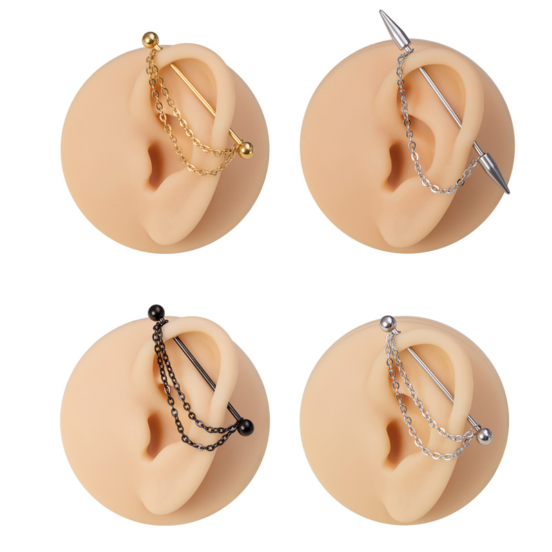 Body Jewelry Implants - Barbell de piercing industrial com corrente,