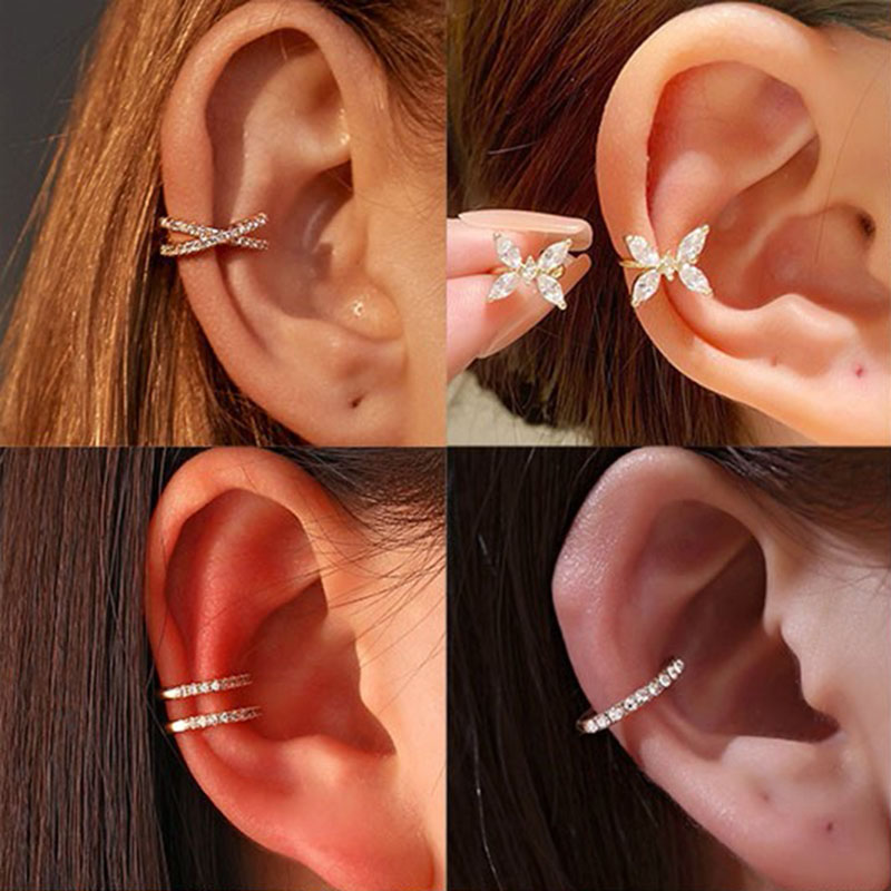 Body Jewelry Ear - Brincos de Clipe de Cristal Coreanos