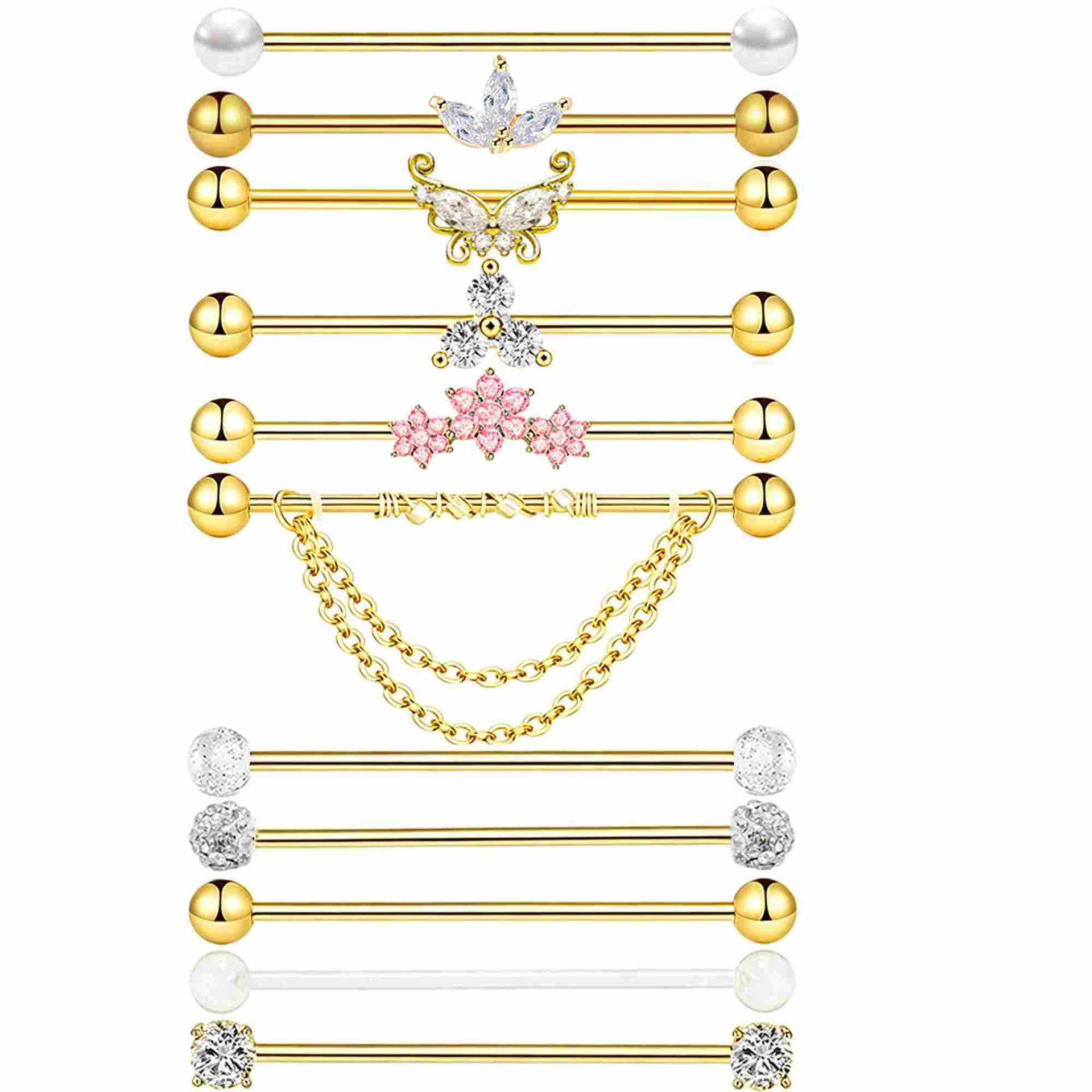 Body Jewelry Barbell - Piercing Industrial Banhado a Ouro 38mm