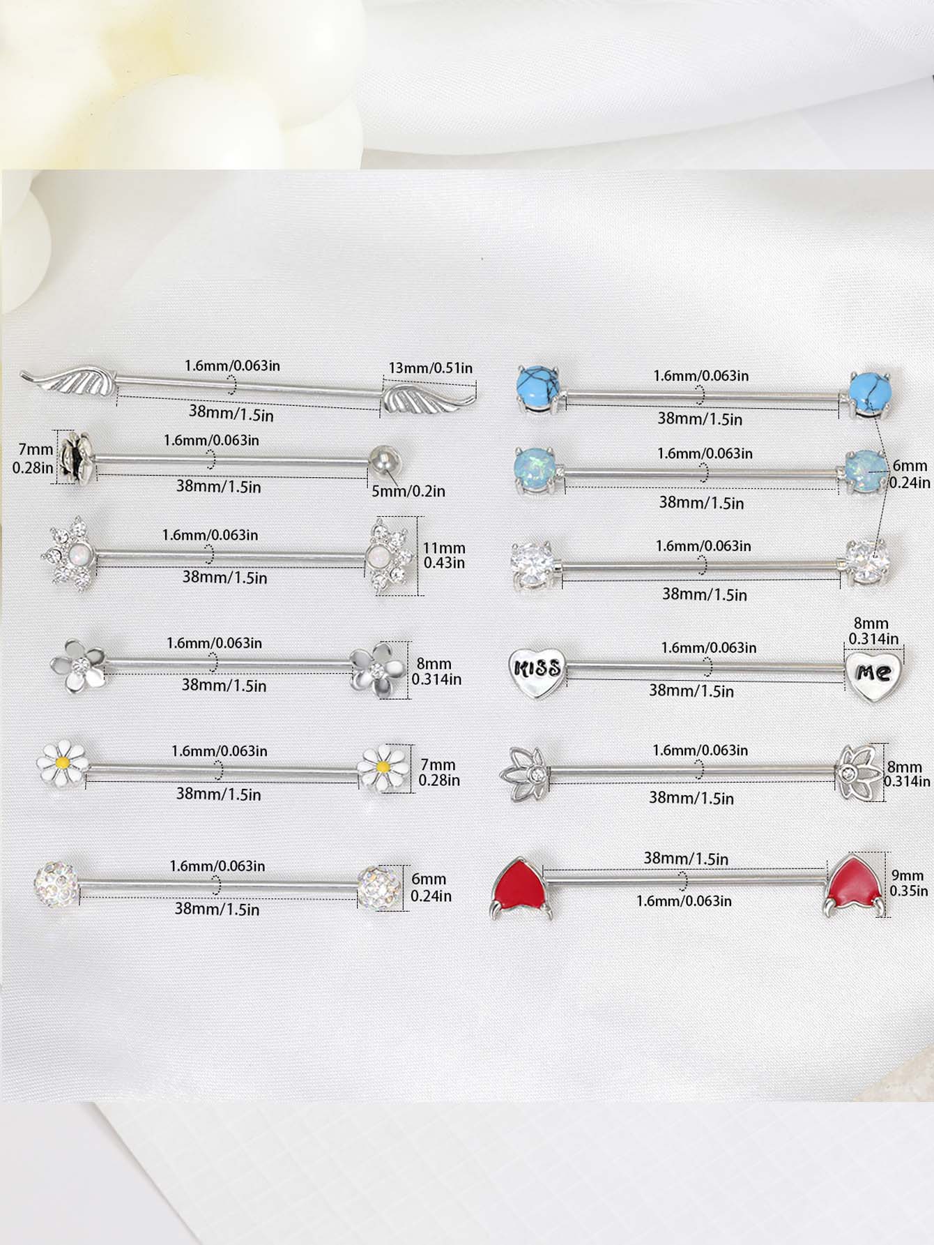 16g setas corações barra indus - Body Jewelry Barbell avaliação e preço